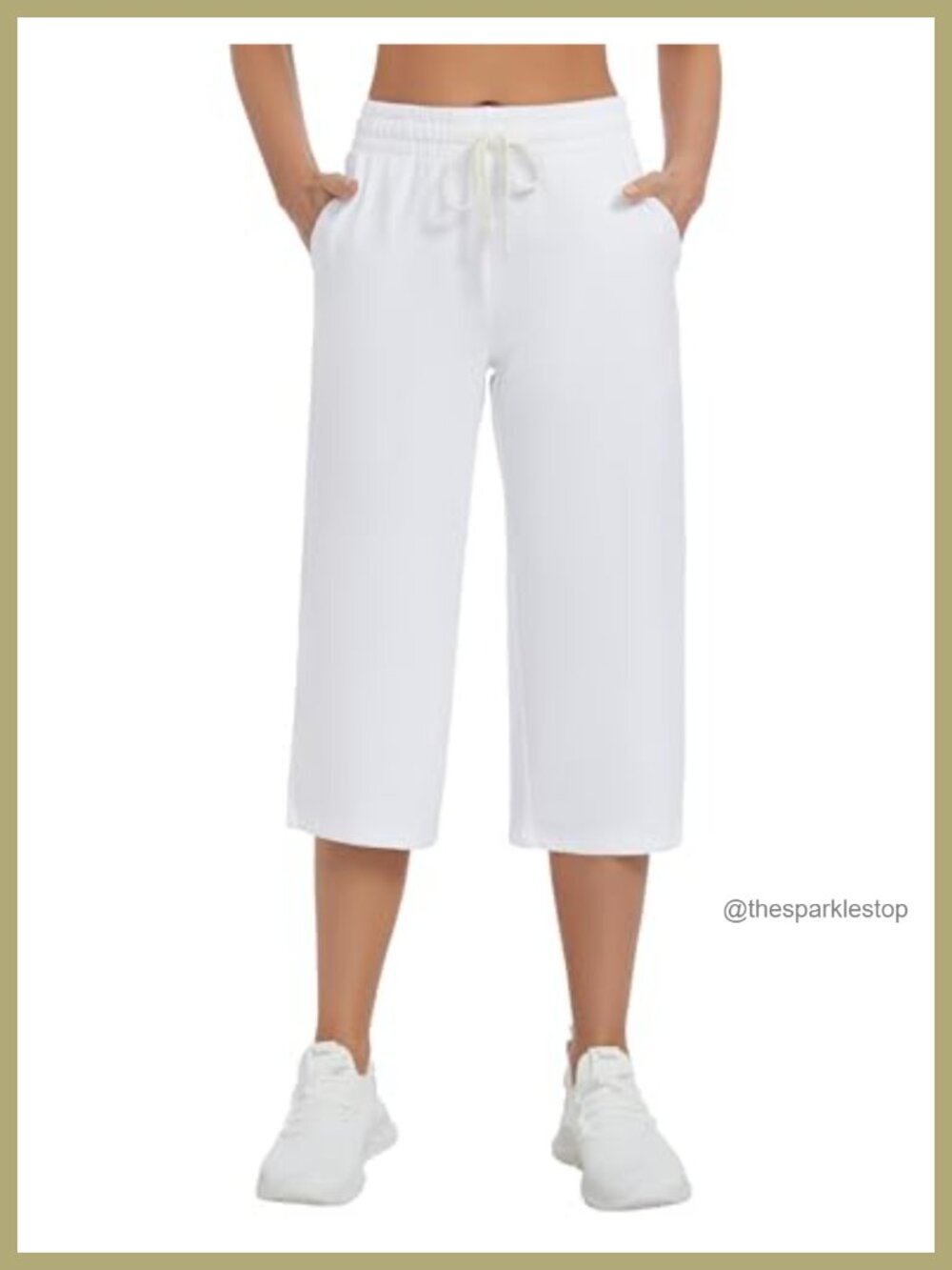 Cotton Capri Sweatpants Wide Leg Yoga Pants with Pockets